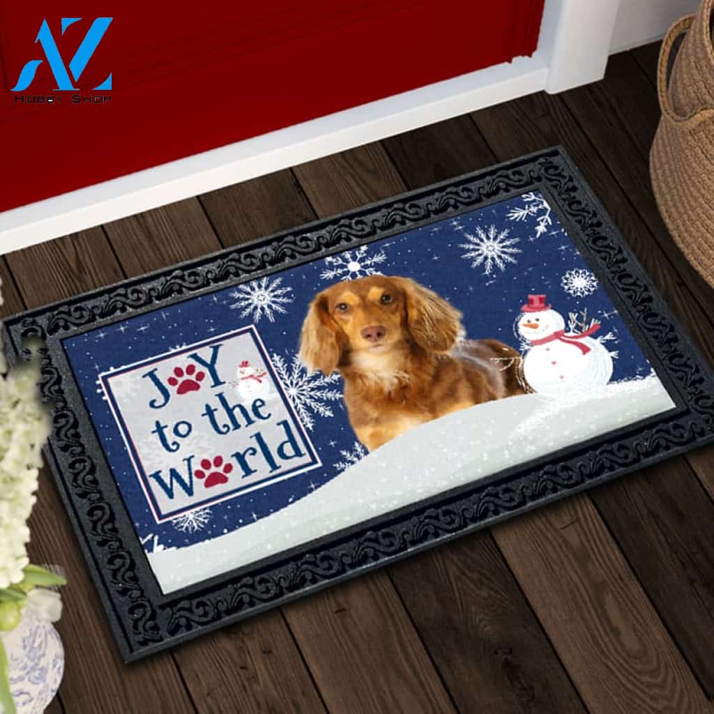 Christmas Snowflakes Brown Long Haired Dachshund Doormat - 18
