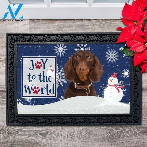 Christmas Snowflakes Brown Short Haired Dachshund Dog Doormat