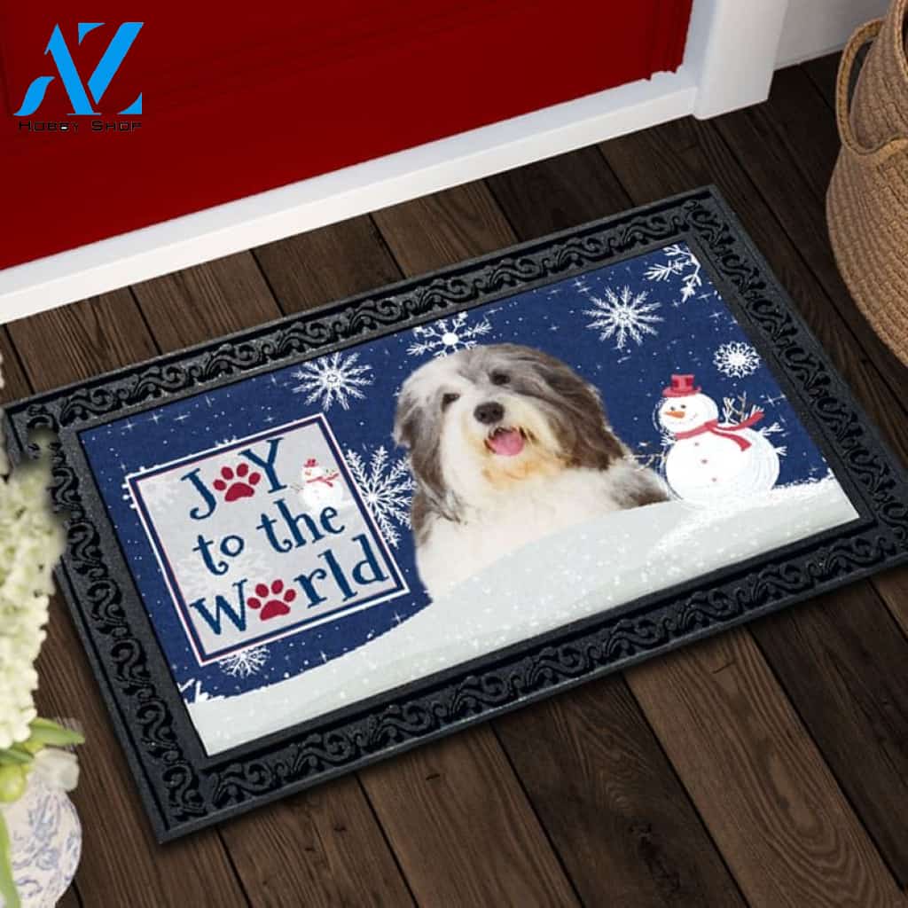 Christmas Snowflakes Old English Sheepdog Dog Doormat