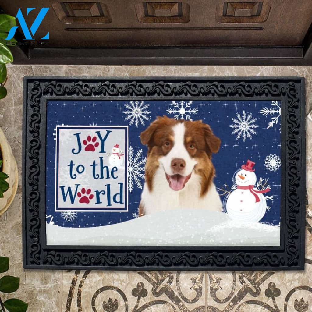 Christmas Snowflakes Red Australian Shepherd Dog Doormat