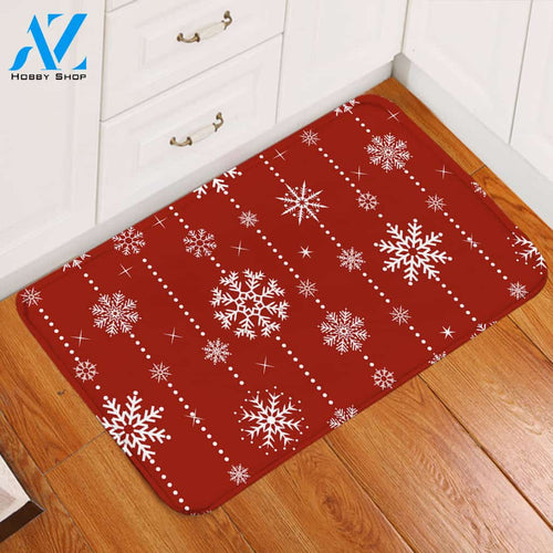 Christmas Snowflakes Red Door Mat