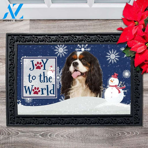 Christmas Snowflakes Tri Color Cavalier King Charles Spaniel Dog Doormat