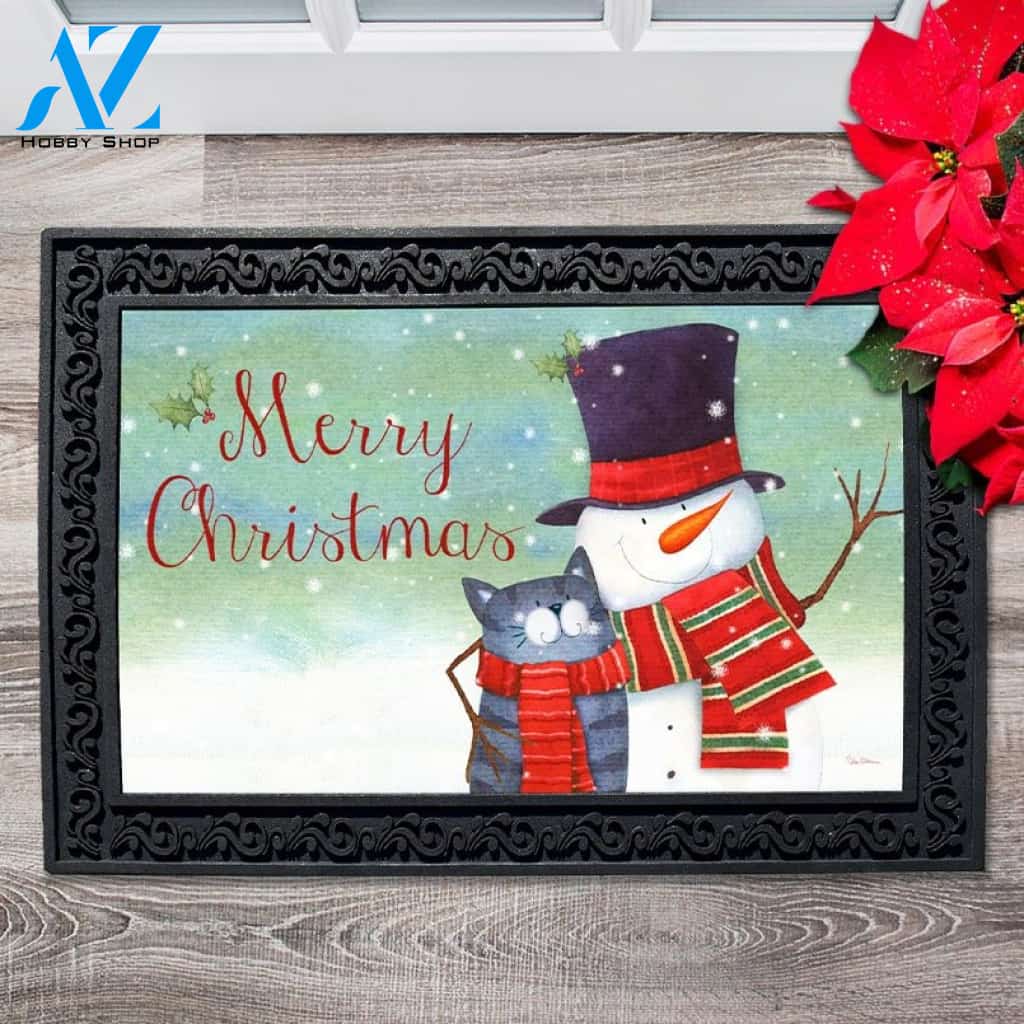 Christmas Snowman & Cat Doormat - 18" x 30"