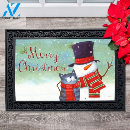 Christmas Snowman & Cat Doormat - 18" x 30"