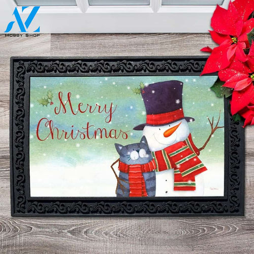 Christmas Snowman & Cat Doormat - 18" x 30"