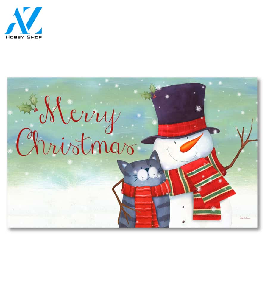 Christmas Snowman & Cat Doormat - 18" x 30"