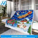 Christmas Snowman Family And Red Truck Fleece Blanket Gift For People Home Decor Bedding Couch Sofa Soft And Comfy Cozy