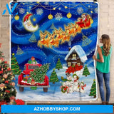 Christmas Snowman Family And Red Truck Fleece Blanket Gift For People Home Decor Bedding Couch Sofa Soft And Comfy Cozy