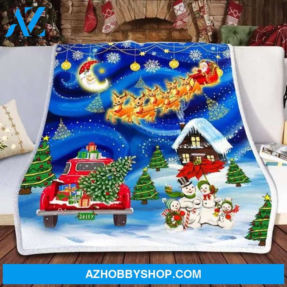 Christmas Snowman Family And Red Truck Fleece Blanket Gift For People Home Decor Bedding Couch Sofa Soft And Comfy Cozy
