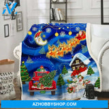 Christmas Snowman Family And Red Truck Fleece Blanket Gift For People Home Decor Bedding Couch Sofa Soft And Comfy Cozy