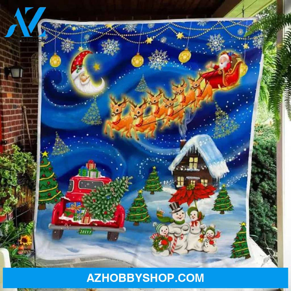 Christmas Snowman Family And Red Truck Fleece Blanket Gift For People Home Decor Bedding Couch Sofa Soft And Comfy Cozy