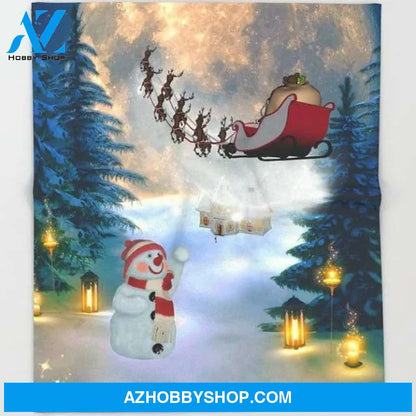 Christmas Snowman With Santa Claus Fleece Blanket Gift For People Home Decor Bedding Couch Sofa Soft And Comfy Cozy