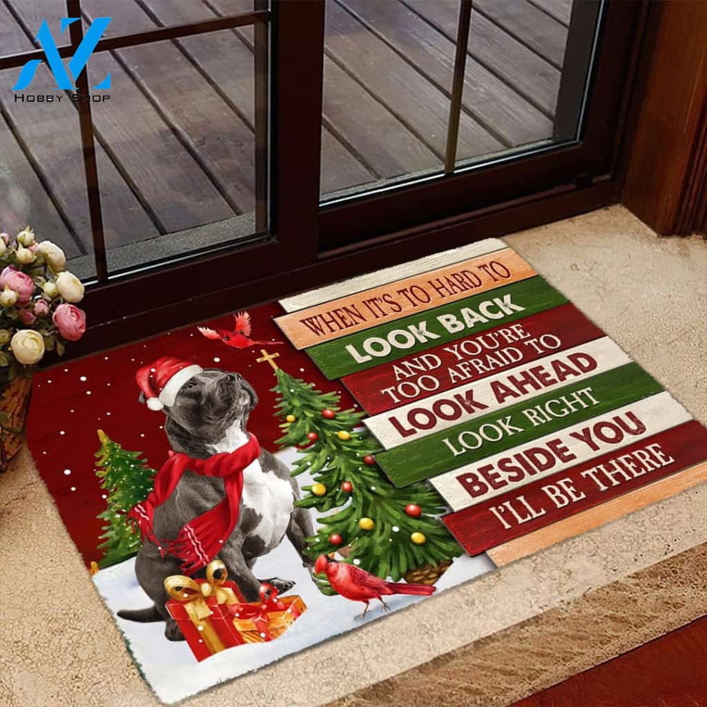 Christmas Staffordshire Bull Terrier Look right beside you Doormat