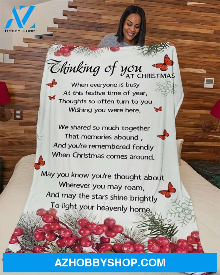 Christmas Thinking Of You At Christmas Fleece Blanket Gift For Family,Birthday,Christmas,Friends,Couple Gift Home Decor Bedding Couch Sofa Soft and Comfy
