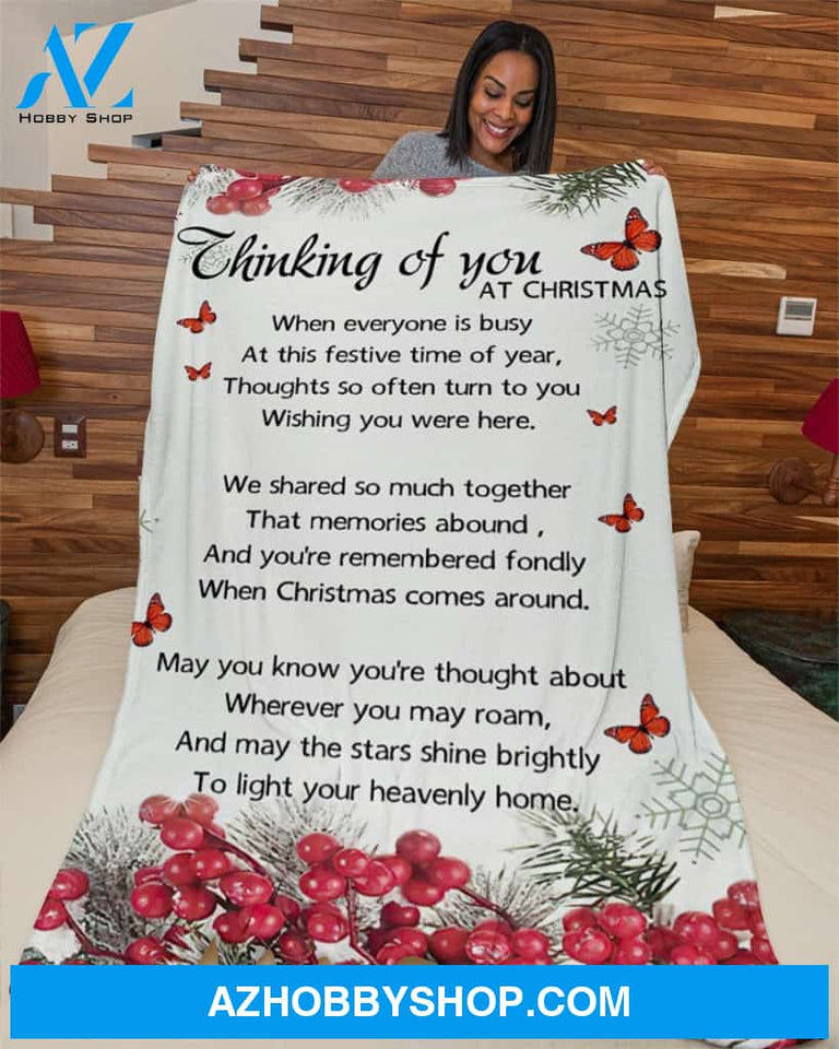 Christmas Thinking Of You At Christmas Fleece Blanket Gift For Family,Birthday,Christmas,Friends,Couple Gift Home Decor Bedding Couch Sofa Soft and Comfy