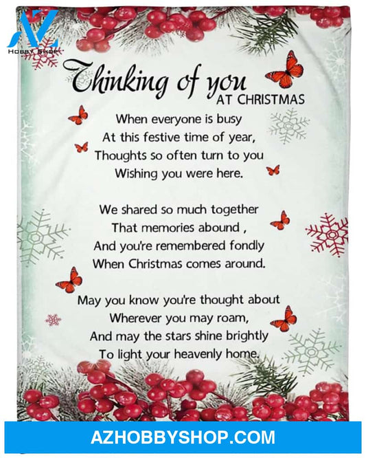 Christmas Thinking Of You At Christmas Fleece Blanket Gift For Family,Birthday,Christmas,Friends,Couple Gift Home Decor Bedding Couch Sofa Soft and Comfy