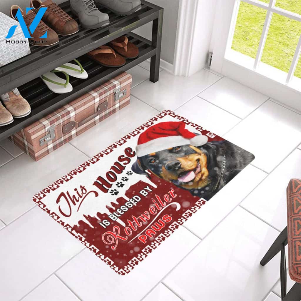 Christmas This House Is Blessed By Rottweiler Doormat Indoor And Outdoor Mat Entrance Rug Sweet Home Decor Housewarming Gift Gift For Friend Family Stem Feminist