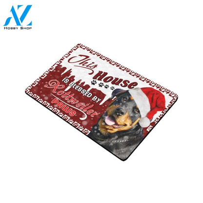 Christmas This House Is Blessed By Rottweiler Doormat Indoor And Outdoor Mat Entrance Rug Sweet Home Decor Housewarming Gift Gift For Friend Family Stem Feminist