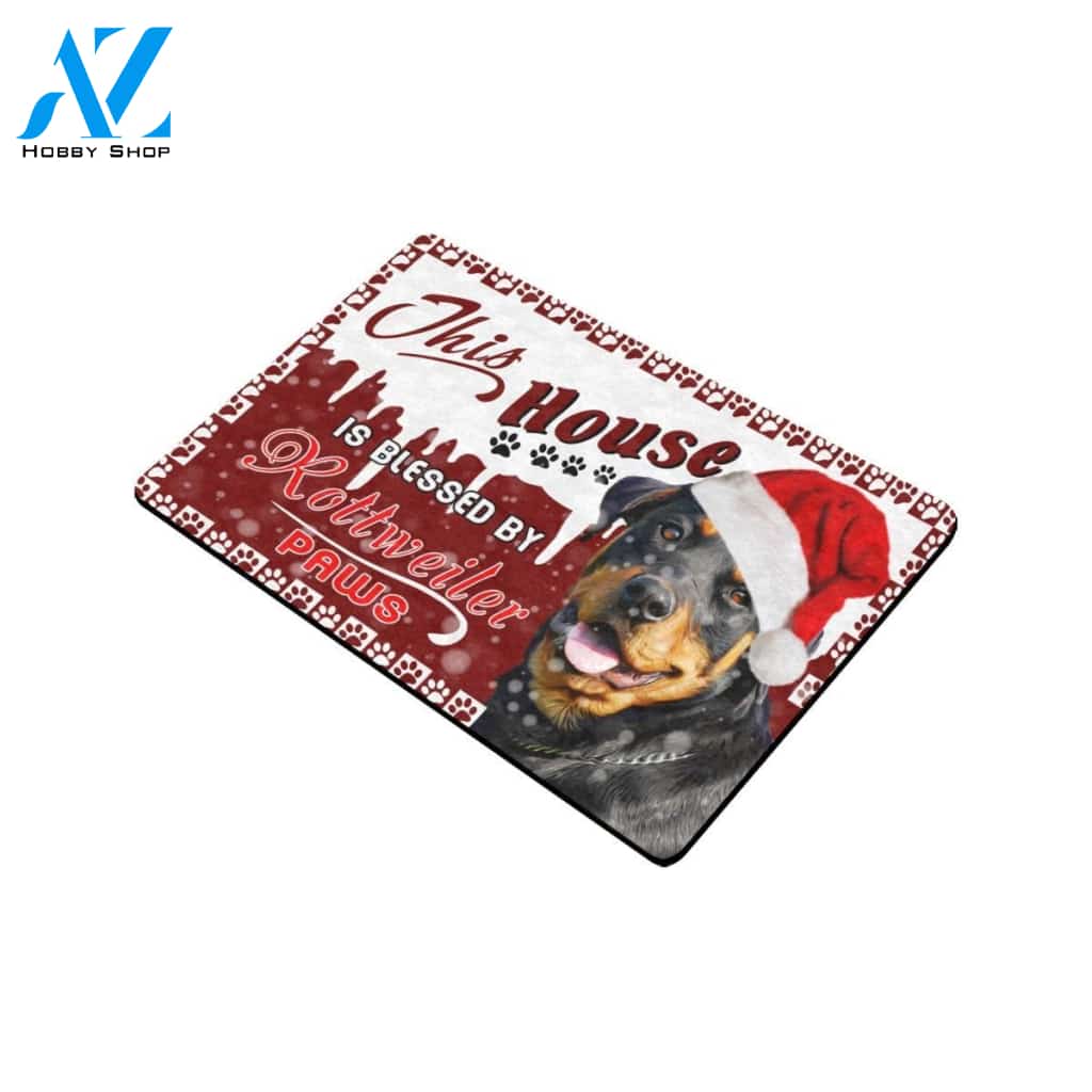 Christmas This House Is Blessed By Rottweiler Doormat Indoor And Outdoor Mat Entrance Rug Sweet Home Decor Housewarming Gift Gift For Friend Family Stem Feminist