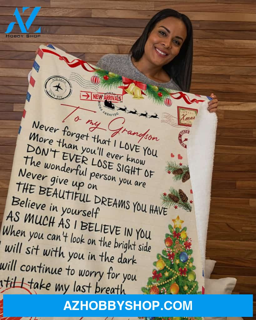 Christmas To my Grandson Fleece Blanket, As Much As I Believe In You Gift for Grandson From Grandma Home Decor Bedding Couch Sofa Soft And Comfy Cozy