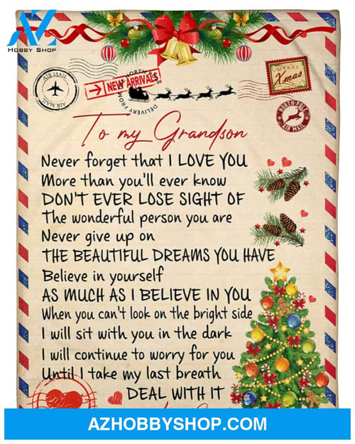 Christmas To my Grandson Fleece Blanket, As Much As I Believe In You Gift for Grandson From Grandma Home Decor Bedding Couch Sofa Soft And Comfy Cozy
