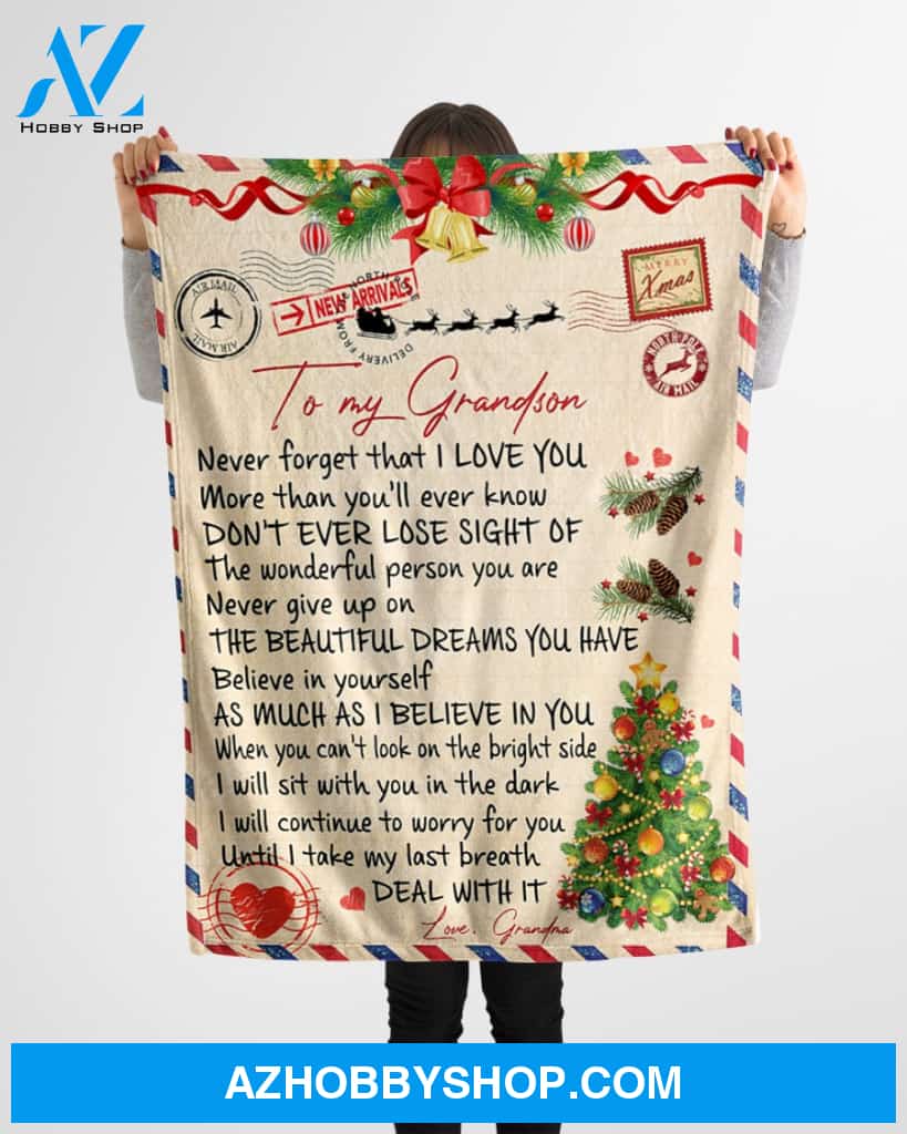 Christmas To my Grandson Fleece Blanket, As Much As I Believe In You Gift for Grandson From Grandma Home Decor Bedding Couch Sofa Soft And Comfy Cozy