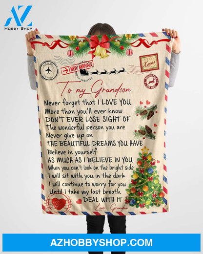 Christmas To my Grandson Fleece Blanket, As Much As I Believe In You Gift for Grandson From Grandma Home Decor Bedding Couch Sofa Soft And Comfy Cozy