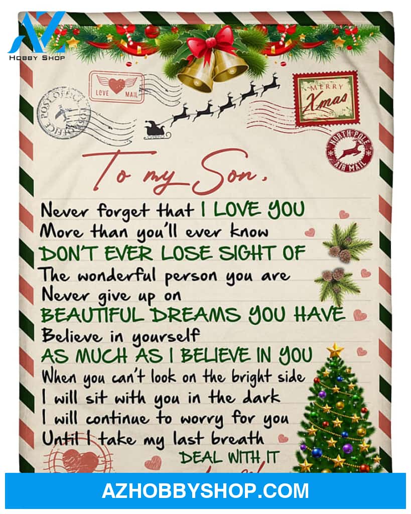 Christmas To My Son Never Forget That I Love You Blanket Gift For Son From Mom Birthday Gift Home Decor Bedding Couch Sofa Soft and Comfy Cozy
