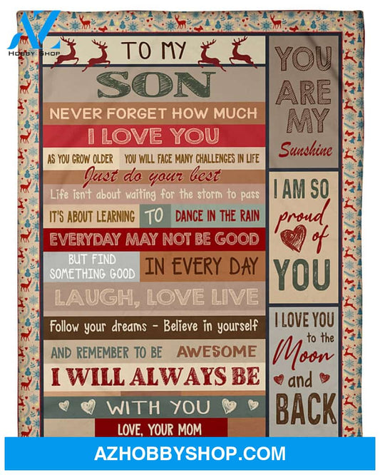 Christmas To My Son You Are My Sunshine Blanket Gift For Son From Mom Birthday Gift Home Decor Bedding Couch Sofa Soft and Comfy Cozy