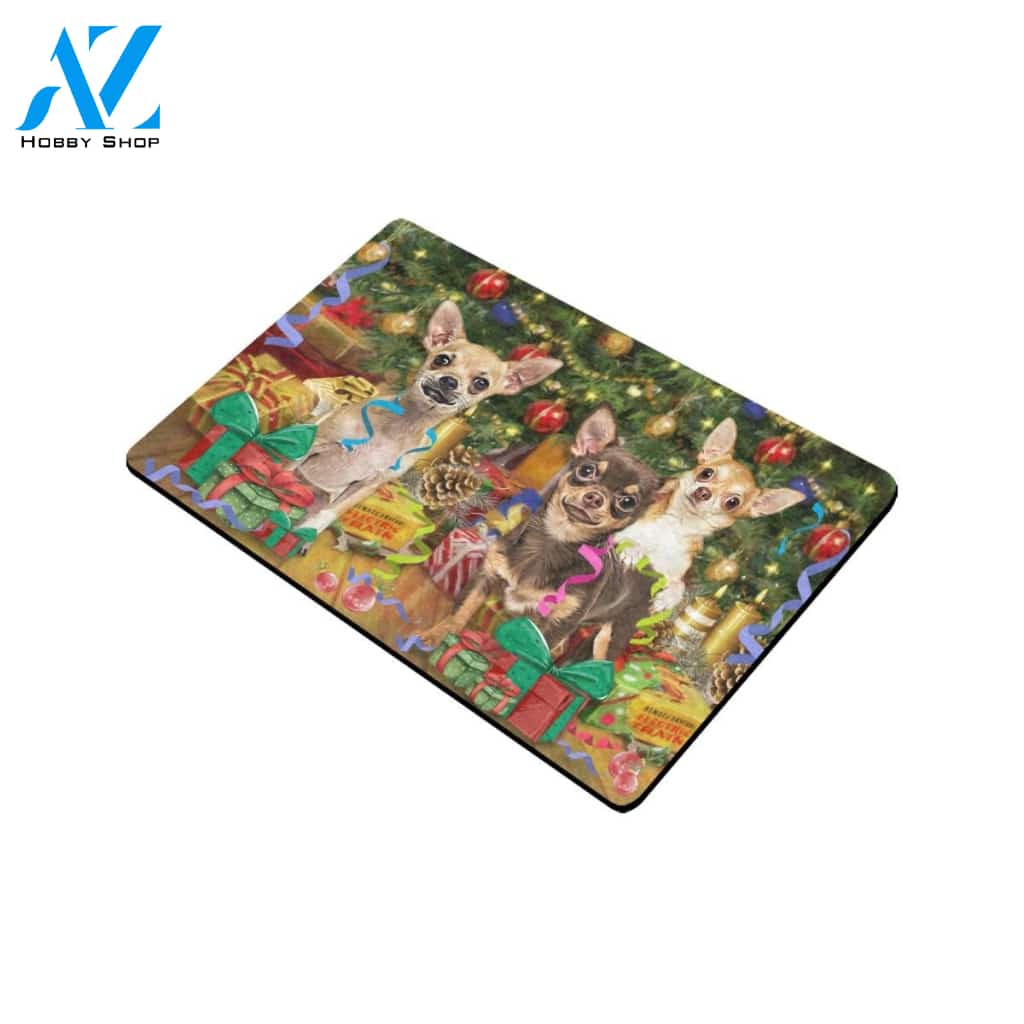 Christmas Tree 3 Chihuahua Indoor And Outdoor Doormat Gift For Chihuahua Dog lovers Gift For Friend & Family Home Decor Warm House Gift Welcome Mat