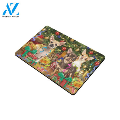 Christmas Tree 3 Chihuahua Indoor And Outdoor Doormat Gift For Chihuahua Dog lovers Gift For Friend & Family Home Decor Warm House Gift Welcome Mat
