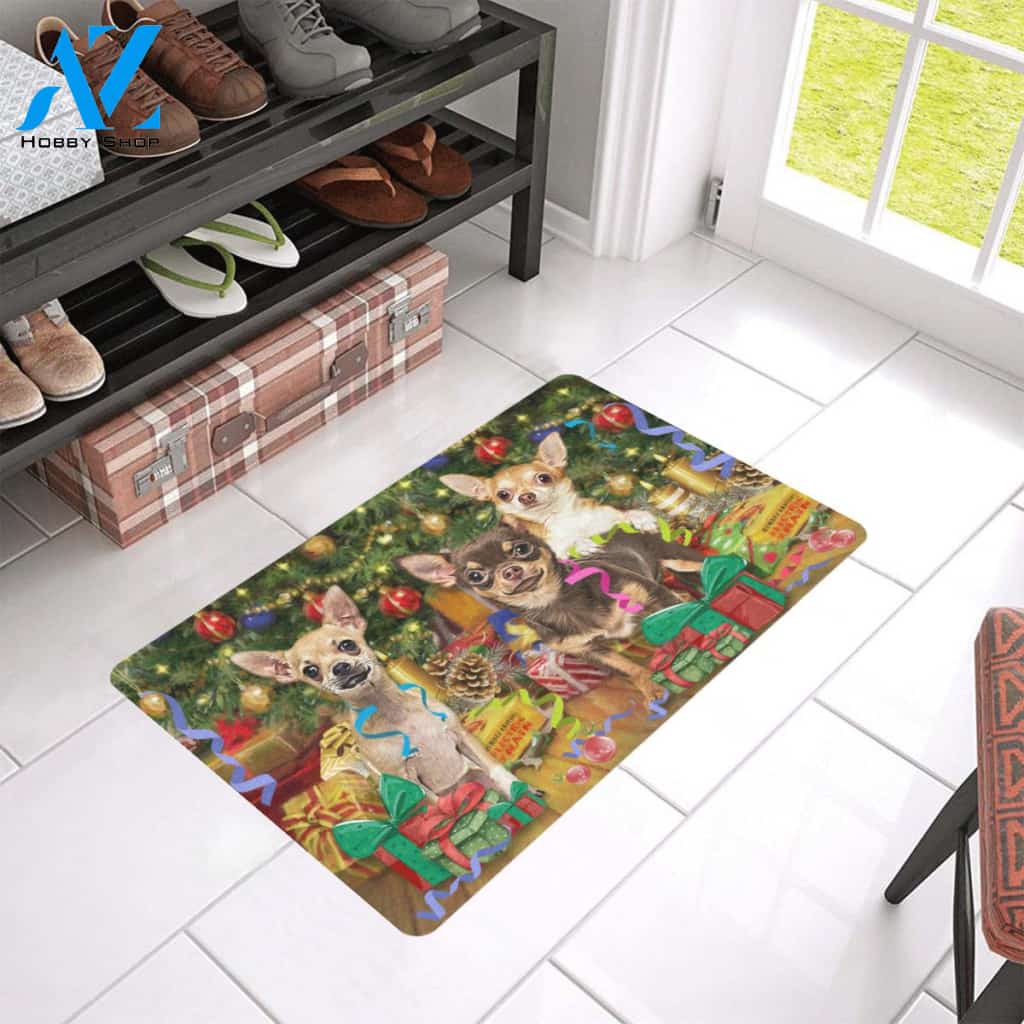 Christmas Tree 3 Chihuahua Indoor And Outdoor Doormat Gift For Chihuahua Dog lovers Gift For Friend & Family Home Decor Warm House Gift Welcome Mat