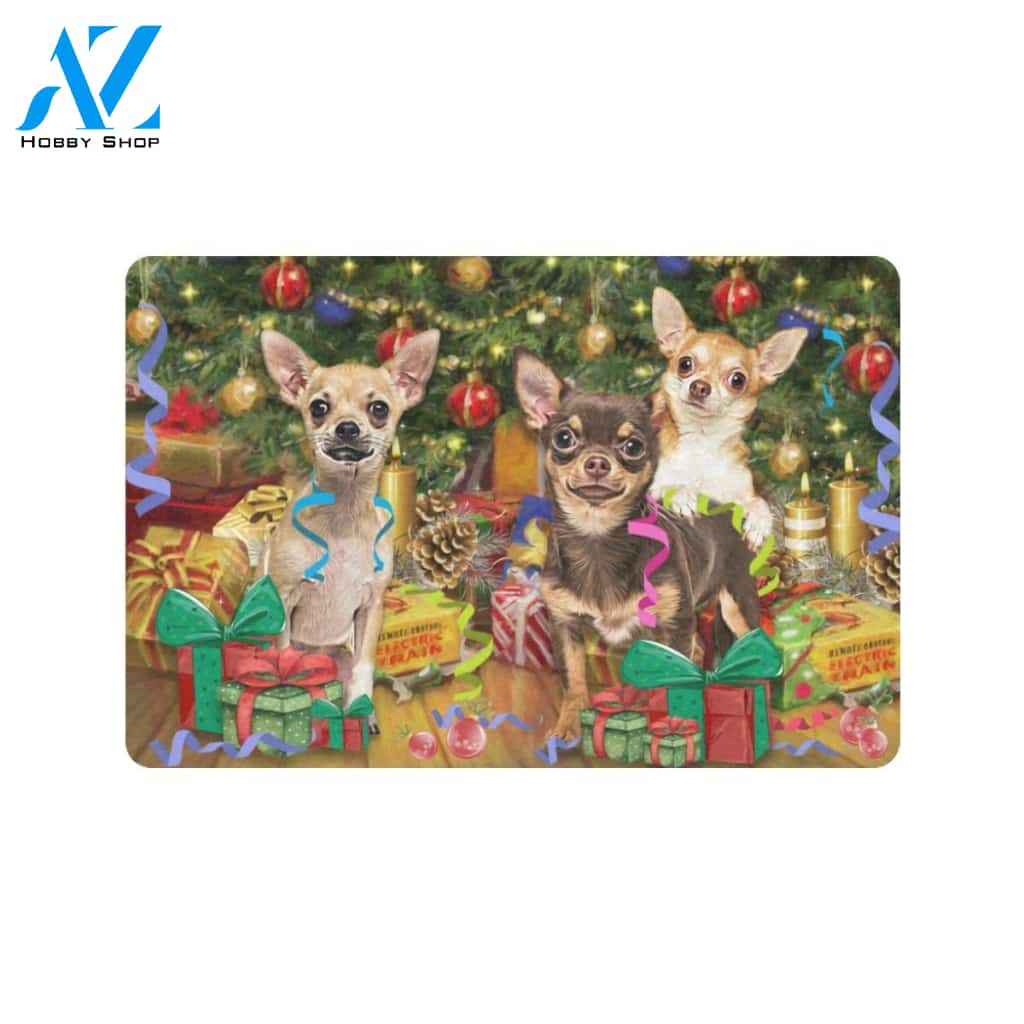 Christmas Tree 3 Chihuahua Indoor And Outdoor Doormat Gift For Chihuahua Dog lovers Gift For Friend & Family Home Decor Warm House Gift Welcome Mat