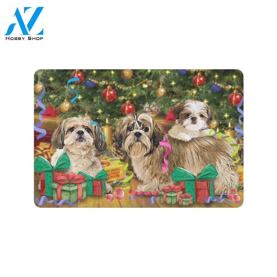 Christmas Tree 3 Shih Tzu Indoor And Outdoor Doormat Gift For Shih Tzu Dog lovers Gift For Friend & Family Home Decor Warm House Gift Welcome Mat