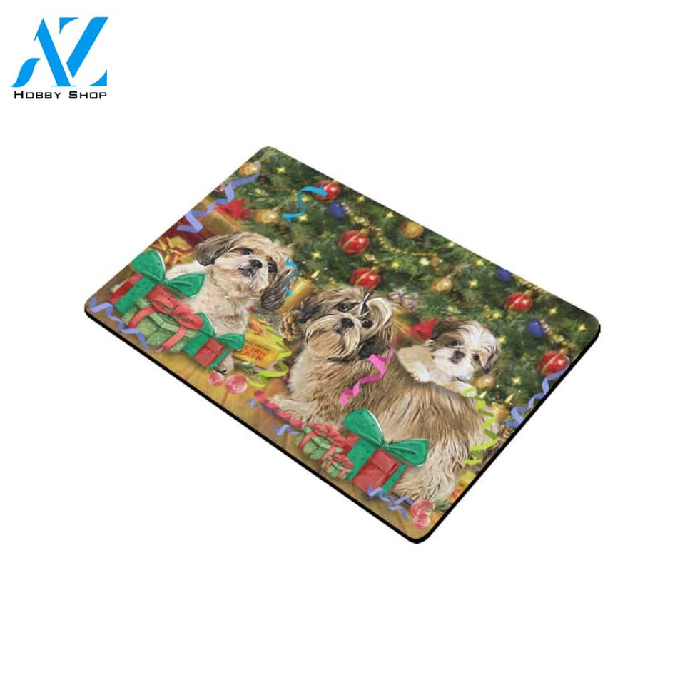 Christmas Tree 3 Shih Tzu Indoor And Outdoor Doormat Gift For Shih Tzu Dog lovers Gift For Friend & Family Home Decor Warm House Gift Welcome Mat