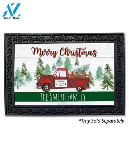 Christmas Tree Red Truck Personalized Doormat - 18" x 30"