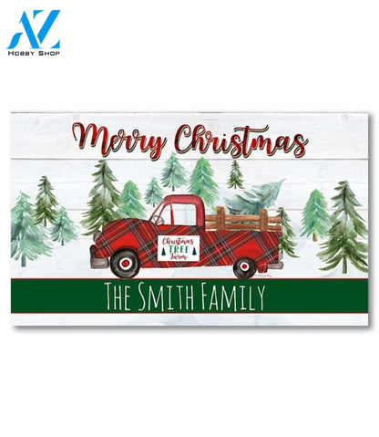 Christmas Tree Red Truck Personalized Doormat - 18" x 30"