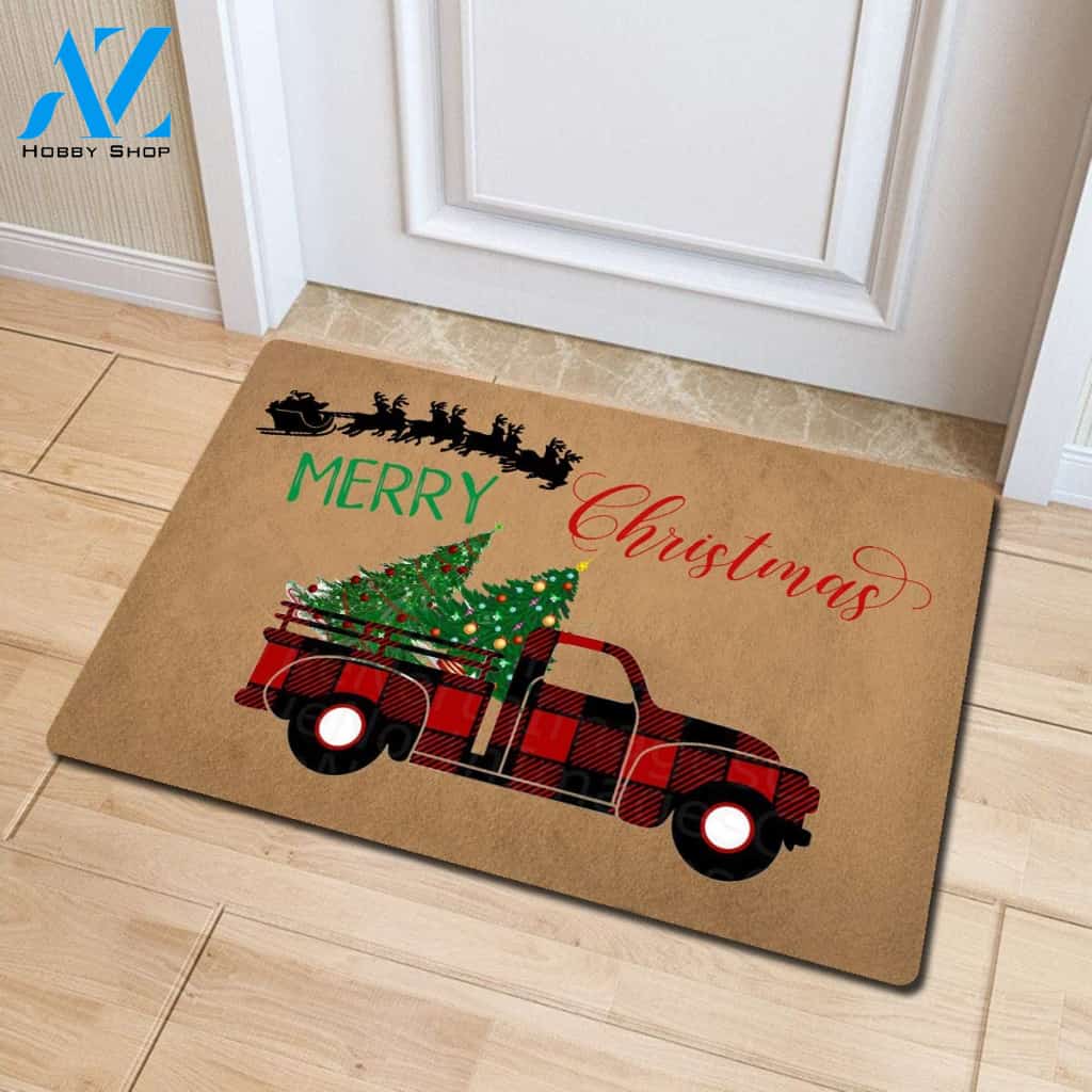 Christmas Truck Merry Christmas Tree Doormat Indoor And Outdoor Mat Entrance Rug Sweet Home Decor Housewarming Gift Gift Friend Family Christmas Holiday