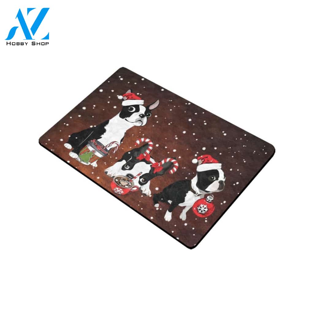 Christmas Wiaccessories of Boston Terrier Rubber Doormat Gift For Boston Terrier Dog lovers Gift For Friend Family Home Decor Warm House Gift Welcome Mat