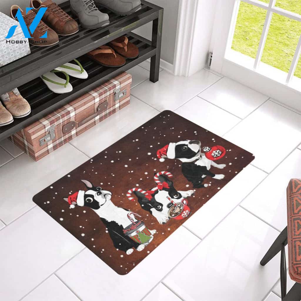 Christmas Wiaccessories of Boston Terrier Rubber Doormat Gift For Boston Terrier Dog lovers Gift For Friend Family Home Decor Warm House Gift Welcome Mat