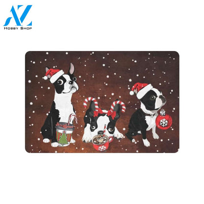 Christmas Wiaccessories of Boston Terrier Rubber Doormat Gift For Boston Terrier Dog lovers Gift For Friend Family Home Decor Warm House Gift Welcome Mat