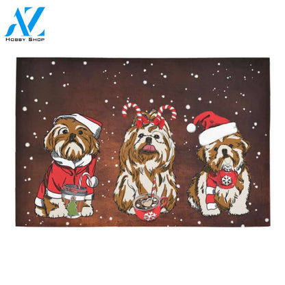 Christmas Wiaccessories of Shih Tzu Doormat, Gift For Shih Tzu dog lovers, Gift For Friend Family Home Decor Warm House Gift Welcome Mat