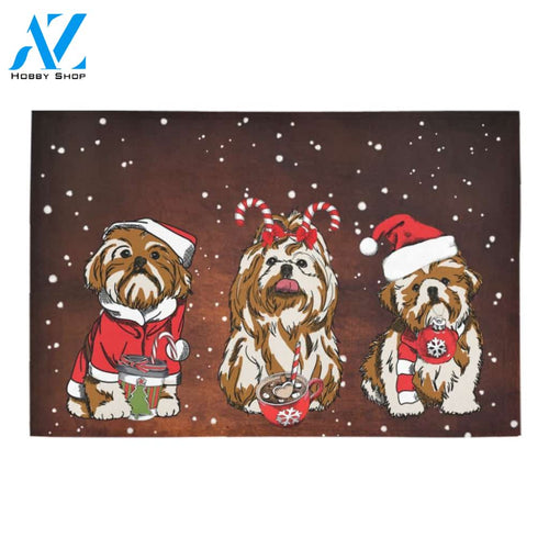 Christmas Wiaccessories of Shih Tzu Doormat, Gift For Shih Tzu dog lovers, Gift For Friend Family Home Decor Warm House Gift Welcome Mat