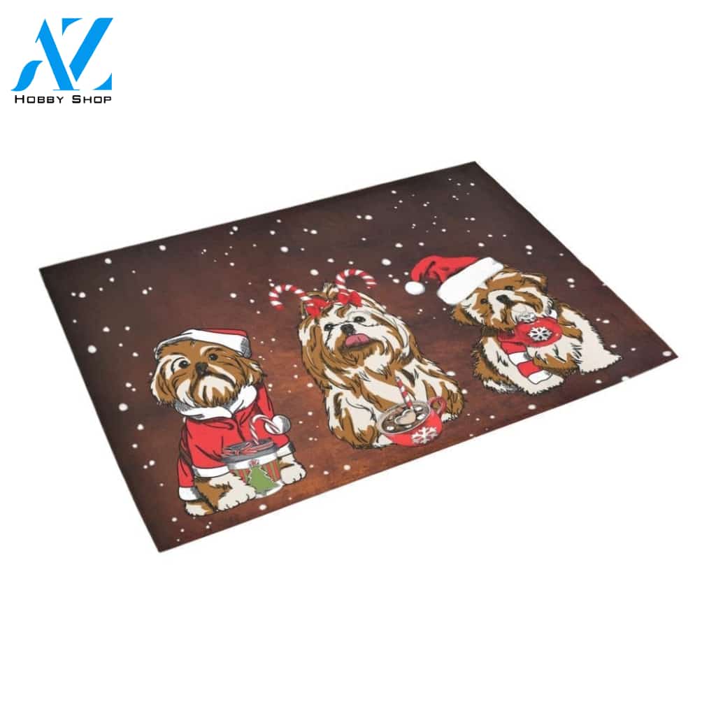 Christmas Wiaccessories of Shih Tzu Doormat, Gift For Shih Tzu dog lovers, Gift For Friend Family Home Decor Warm House Gift Welcome Mat