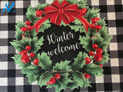 Christmas Winter Welcome Wreath Doormat Indoor And Outdoor Mat Entrance Rug Sweet Home Decor Housewarming Gift Gift For Friend Family Stem Feminist