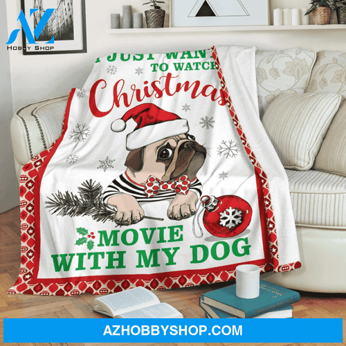 Christmas With My Pug Fleece Blanket Gift for Pug dog lovers Gift For Family & Friends Gift Home Decor Bedding Couch Sofa Soft And Comfy Cozy