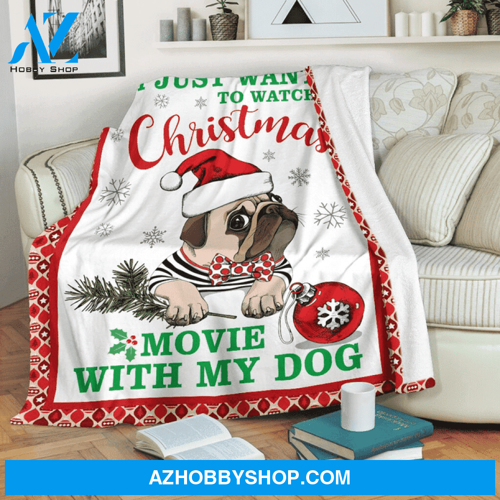 Christmas With My Pug Fleece Blanket Gift for Pug dog lovers Gift For Family & Friends Gift Home Decor Bedding Couch Sofa Soft And Comfy Cozy