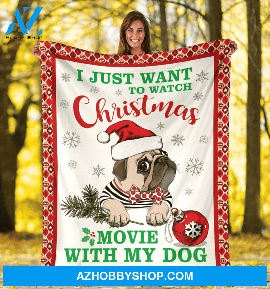 Christmas With My Pug Fleece Blanket Gift for Pug dog lovers Gift For Family & Friends Gift Home Decor Bedding Couch Sofa Soft And Comfy Cozy