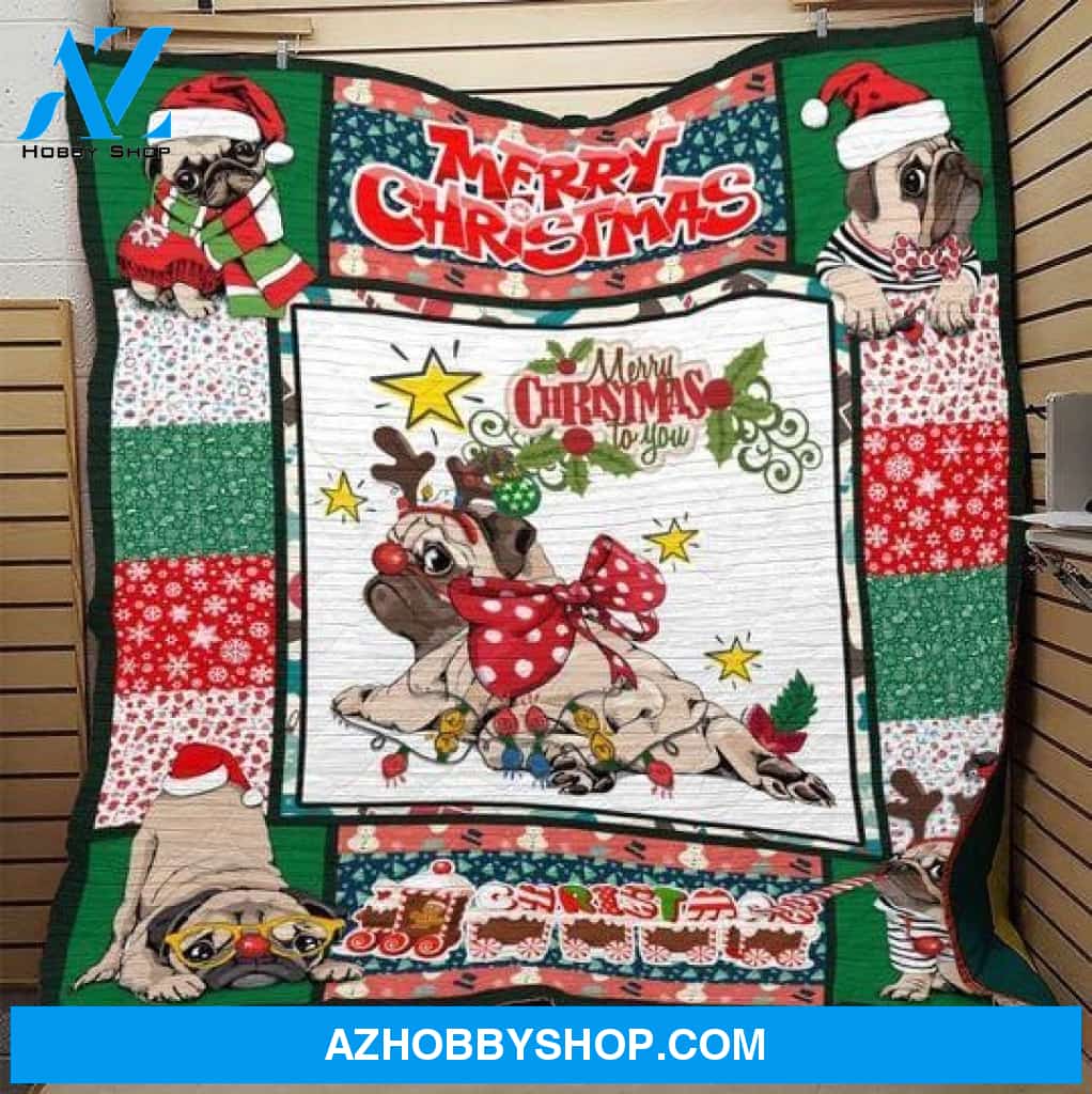 Christmas With Pug Fleece Blanket