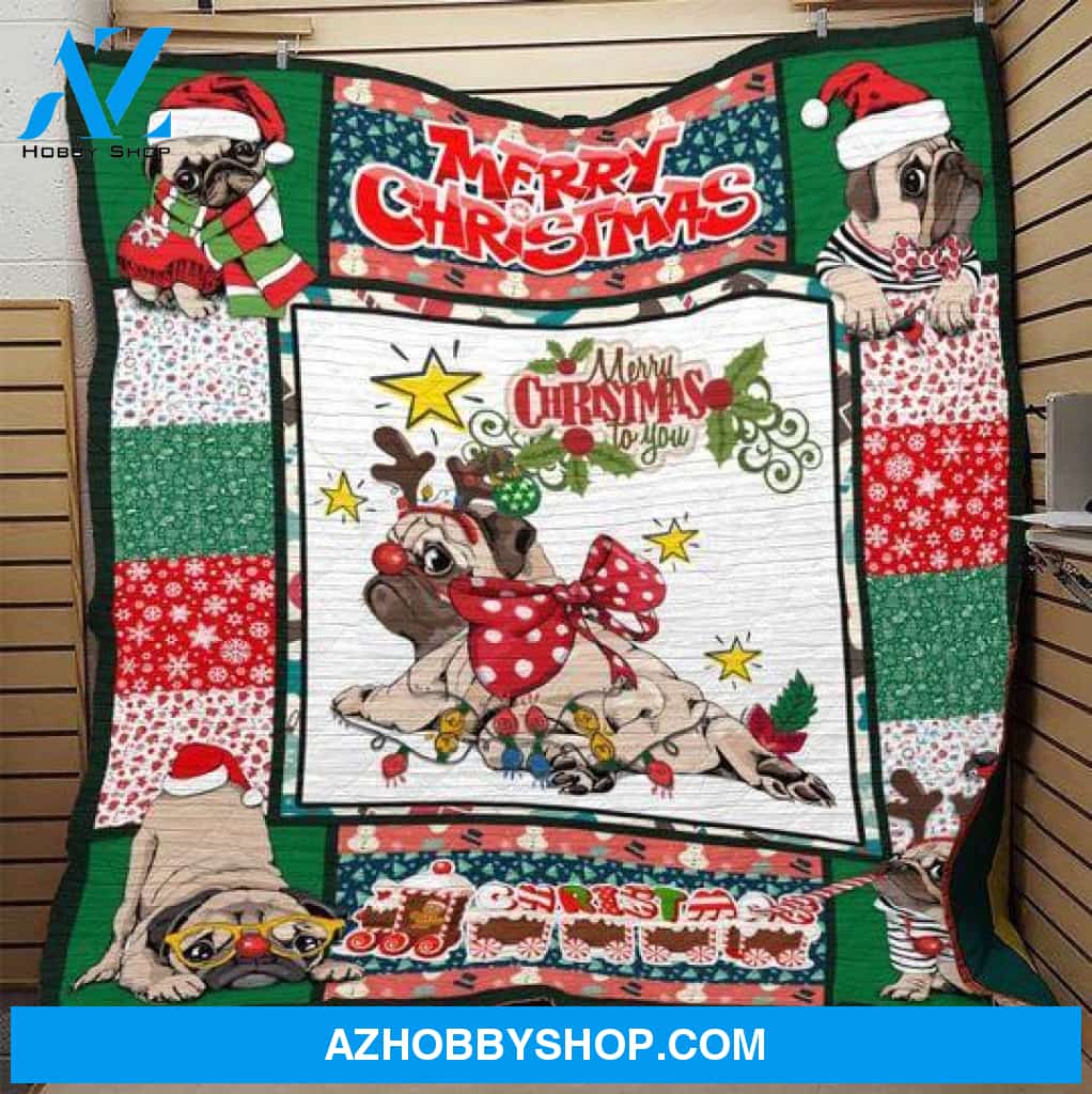 Christmas With Pug Fleece Blanket